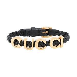 GUCCI Black Leather Charm Bracelet